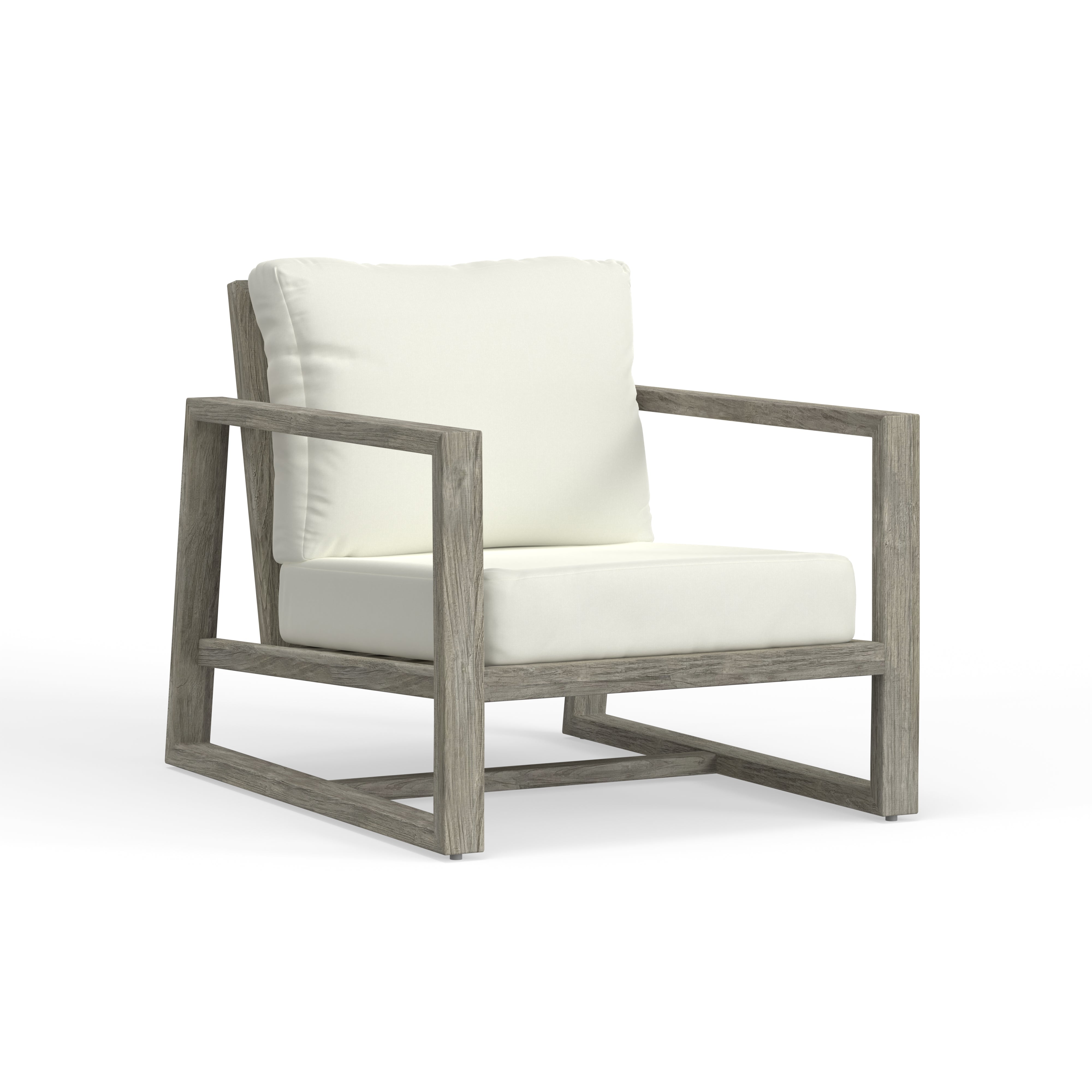 Best Quality Luxury Outdoor Club Chair Crafted In Weathered Gray Teak Wood And Sunbrella Cushions Included