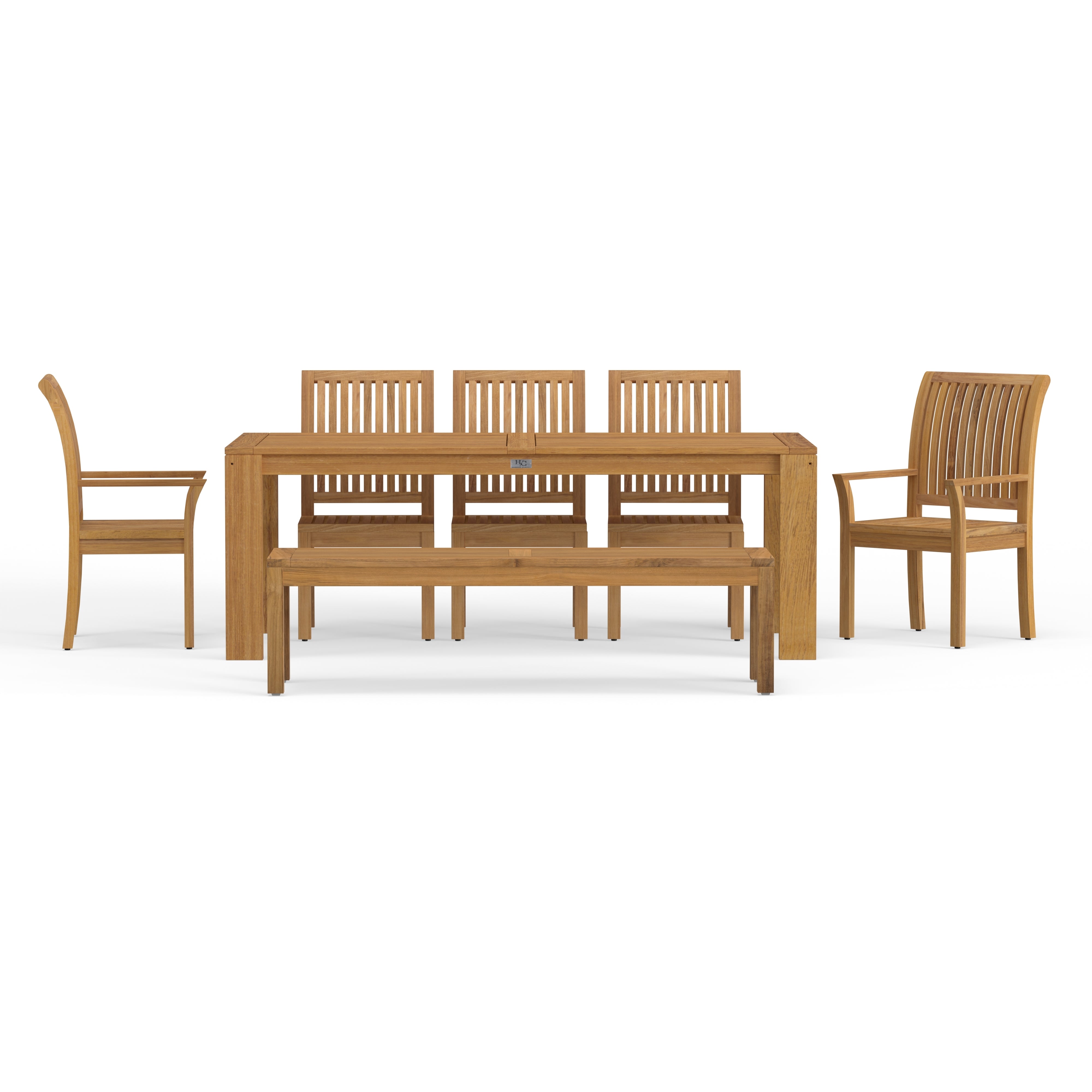 Outdoor Teak Dining Set With Bench