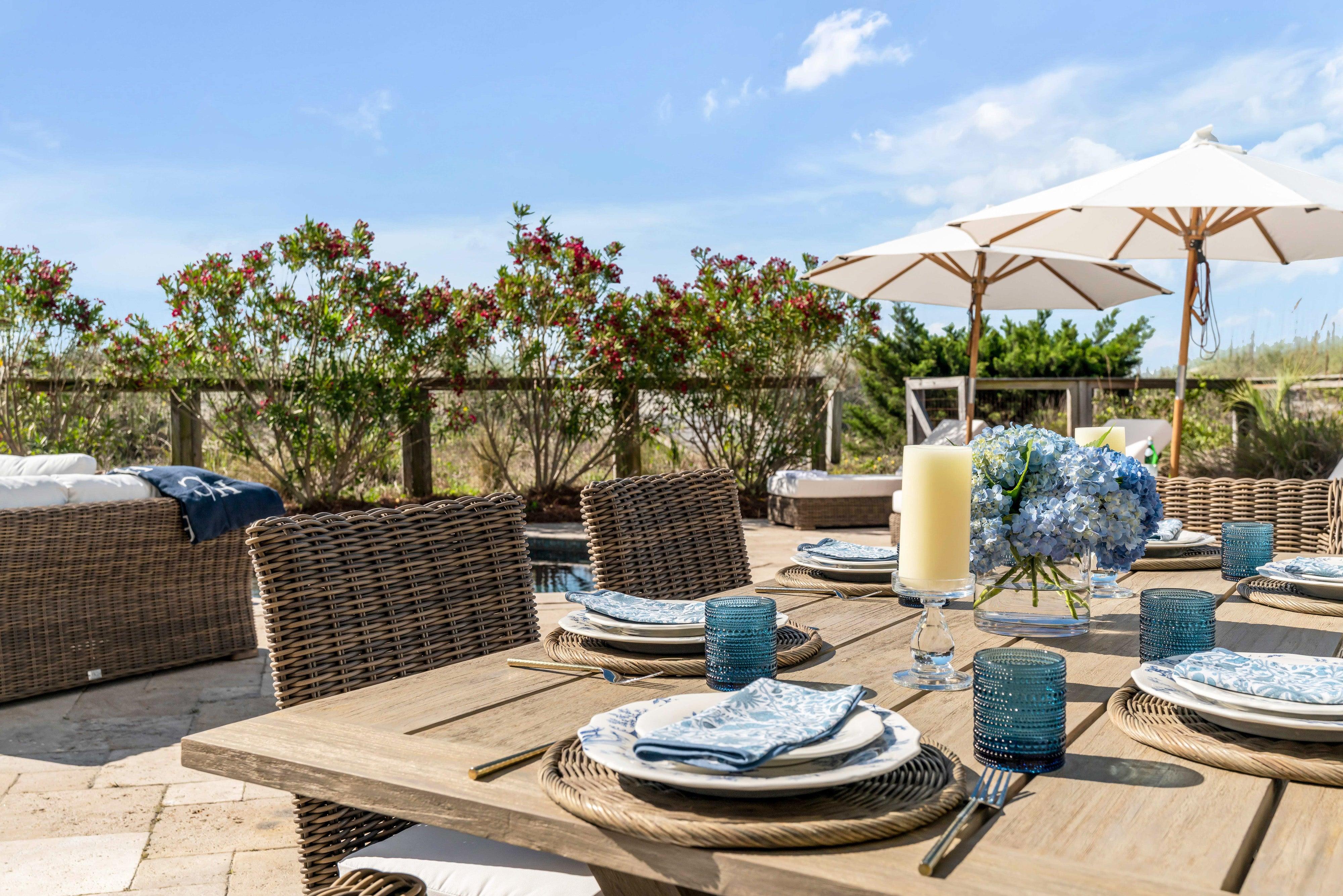 Gray Teak Trestle Dining Table