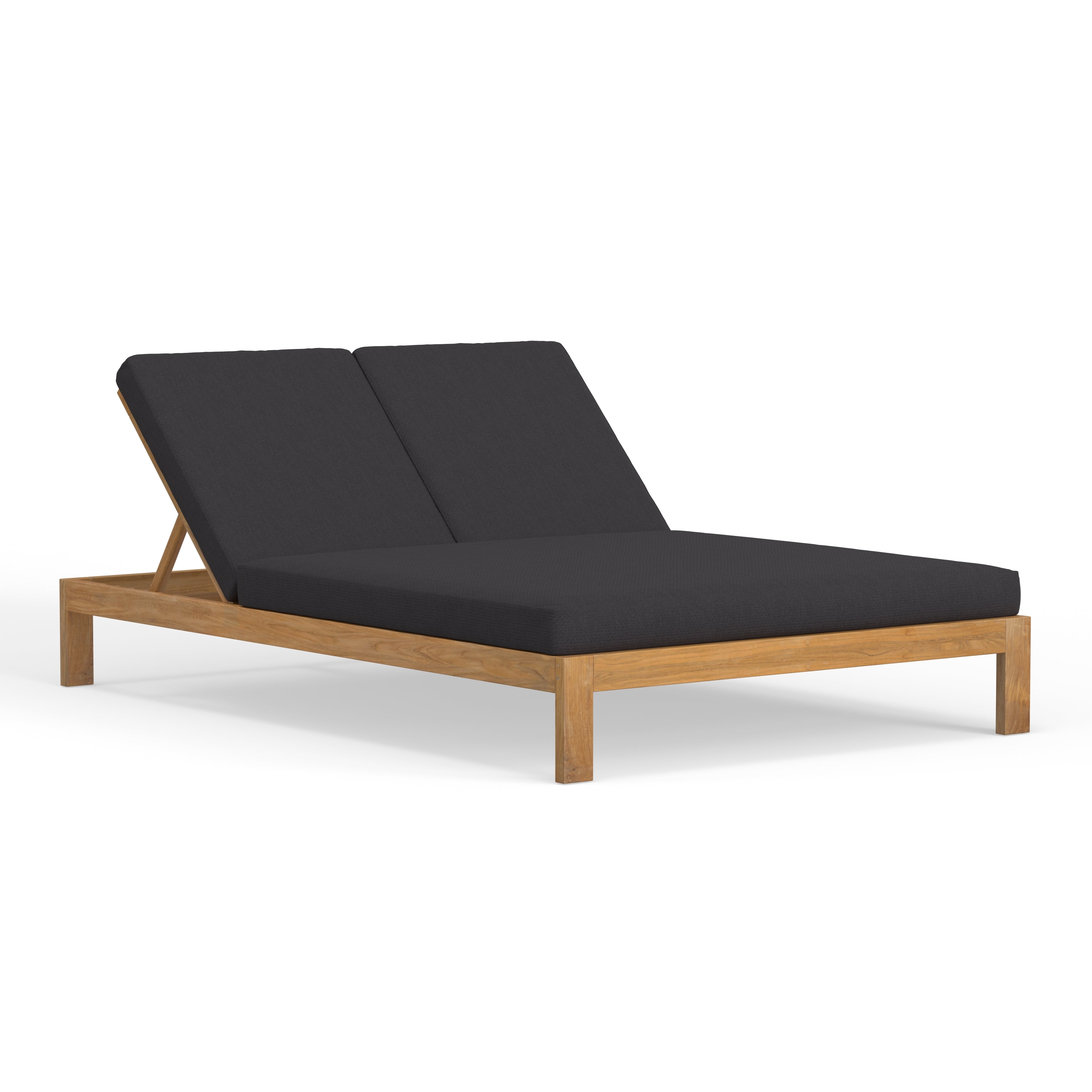 Modern Grade-A Teak Double Chaise Lounge With Sunbrella Cushions