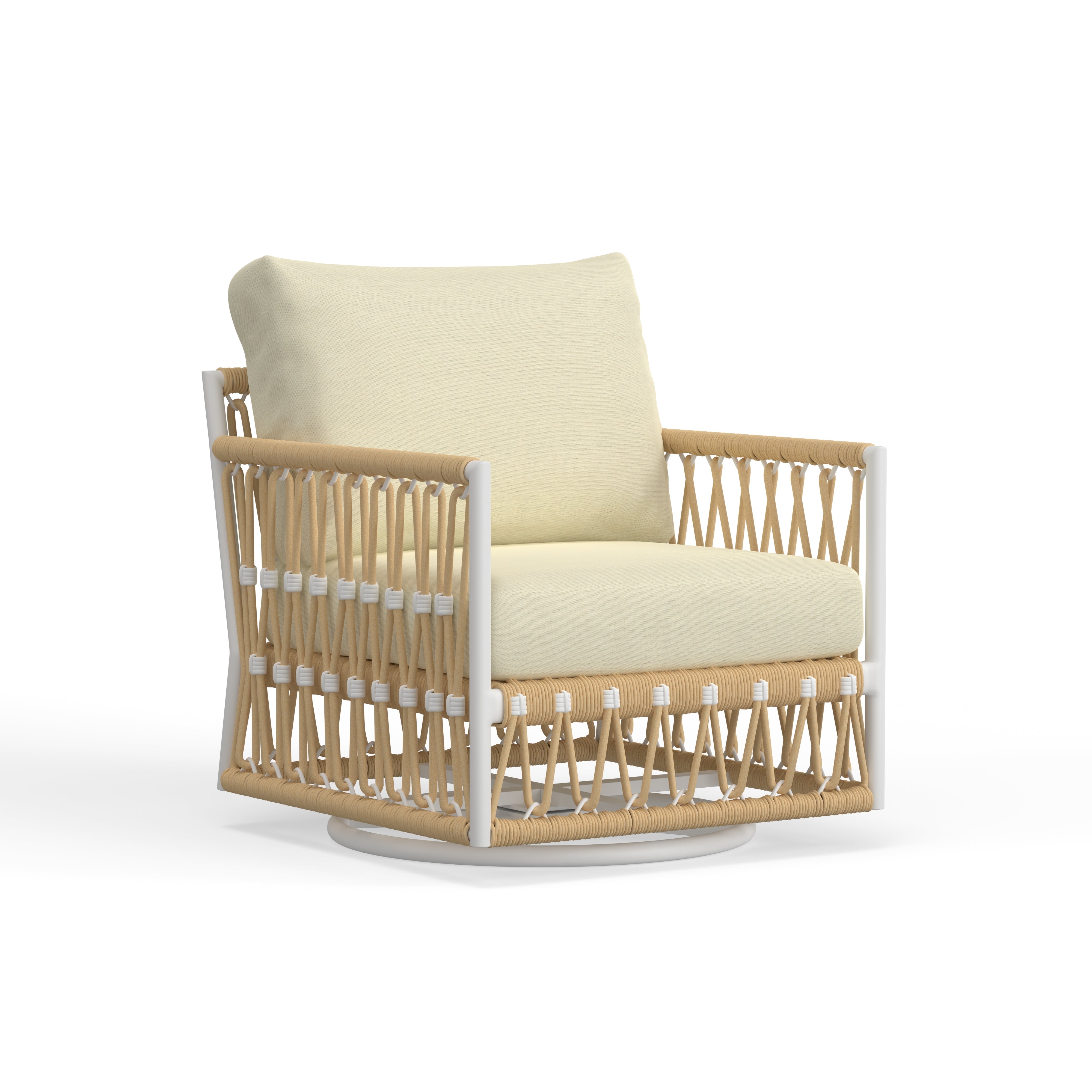 White Aluminum Swivel Chair With Sunbrella Cushions