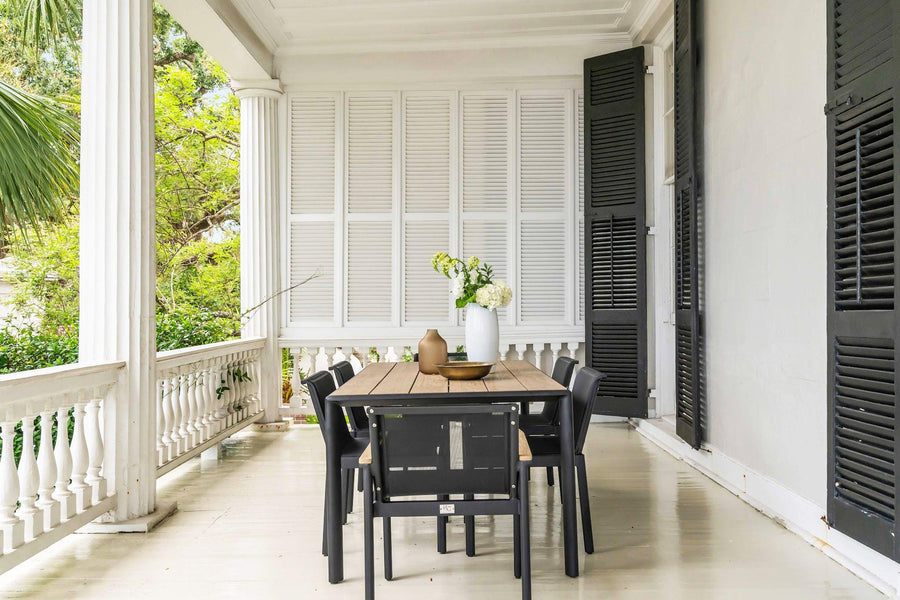 Outdoor Teak And Black Aluminum Dining Table 
