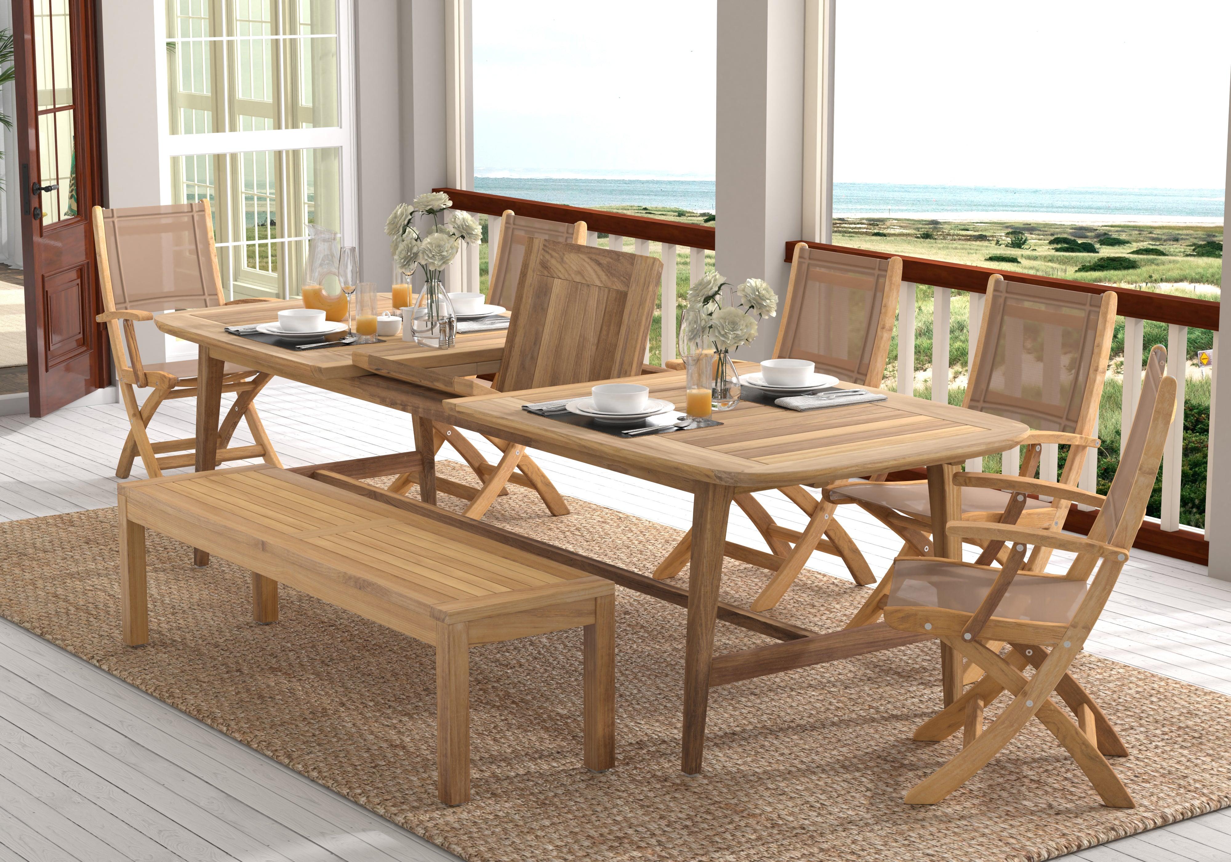 Teak outdoor dining bench new arrivals