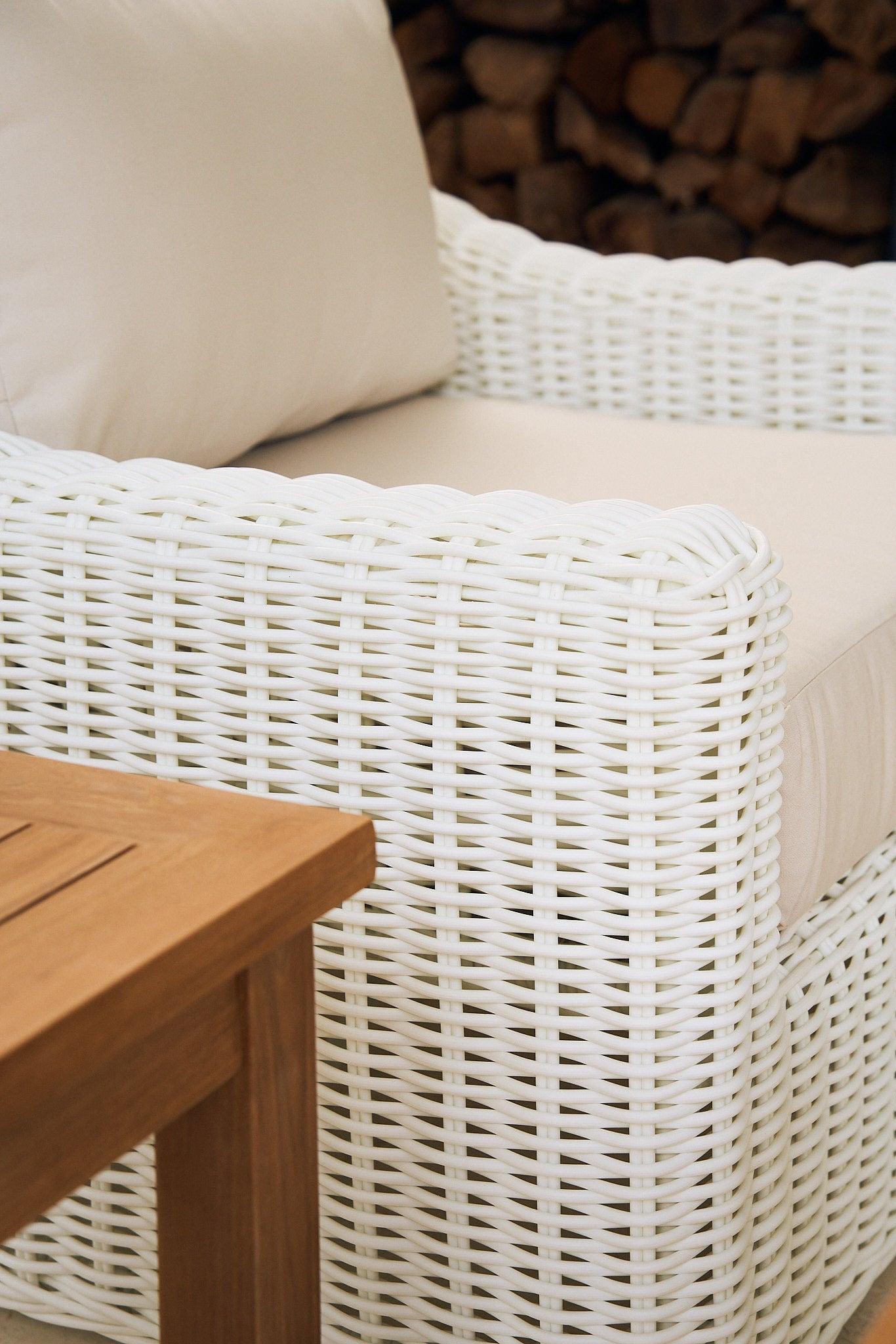 White Wicker Club Chair Perfect For Outdoor Lounging