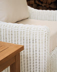 White Wicker Club Chair Perfect For Outdoor Lounging