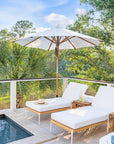Most Comfortable Outdoor Chaise Lounge Set Featured In White Aluminum, UV Resistant Rope And Sunbrella Cushions.