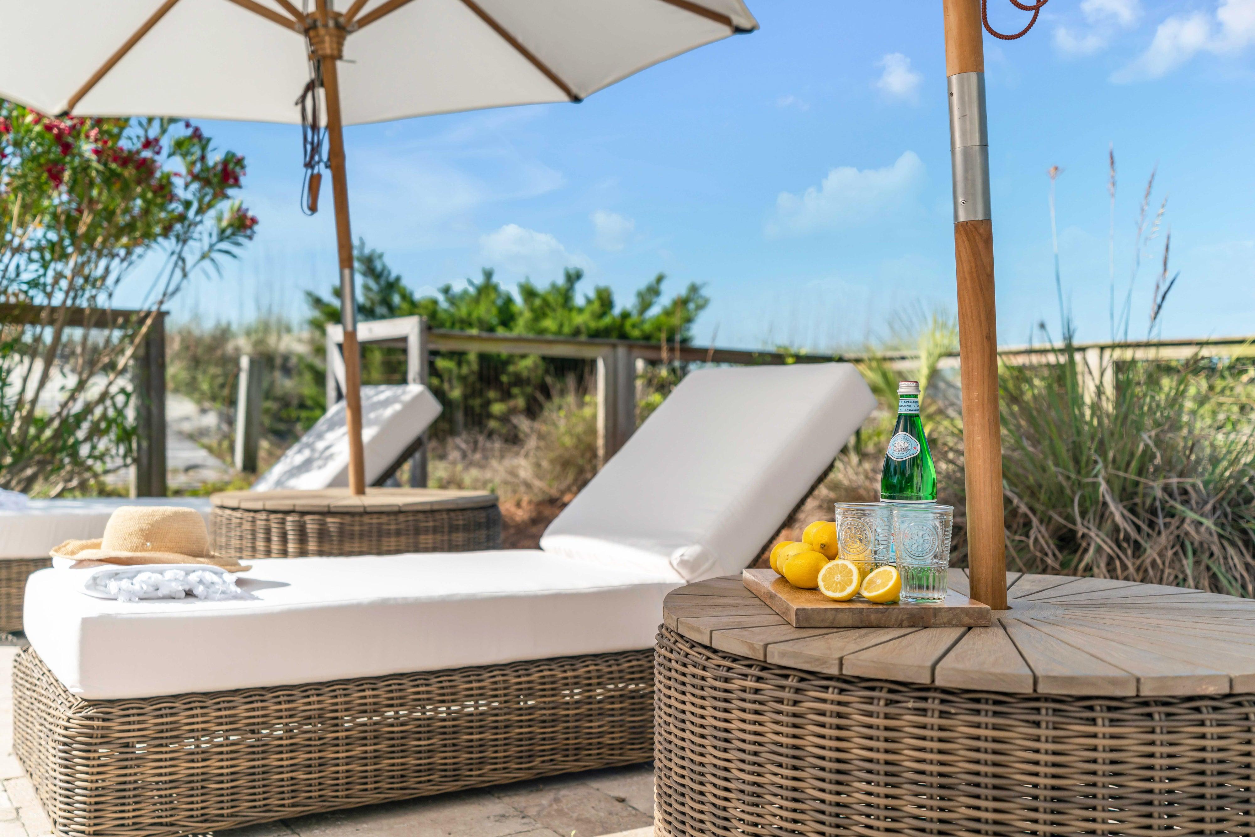 Outdoor wicker and teak coffee table