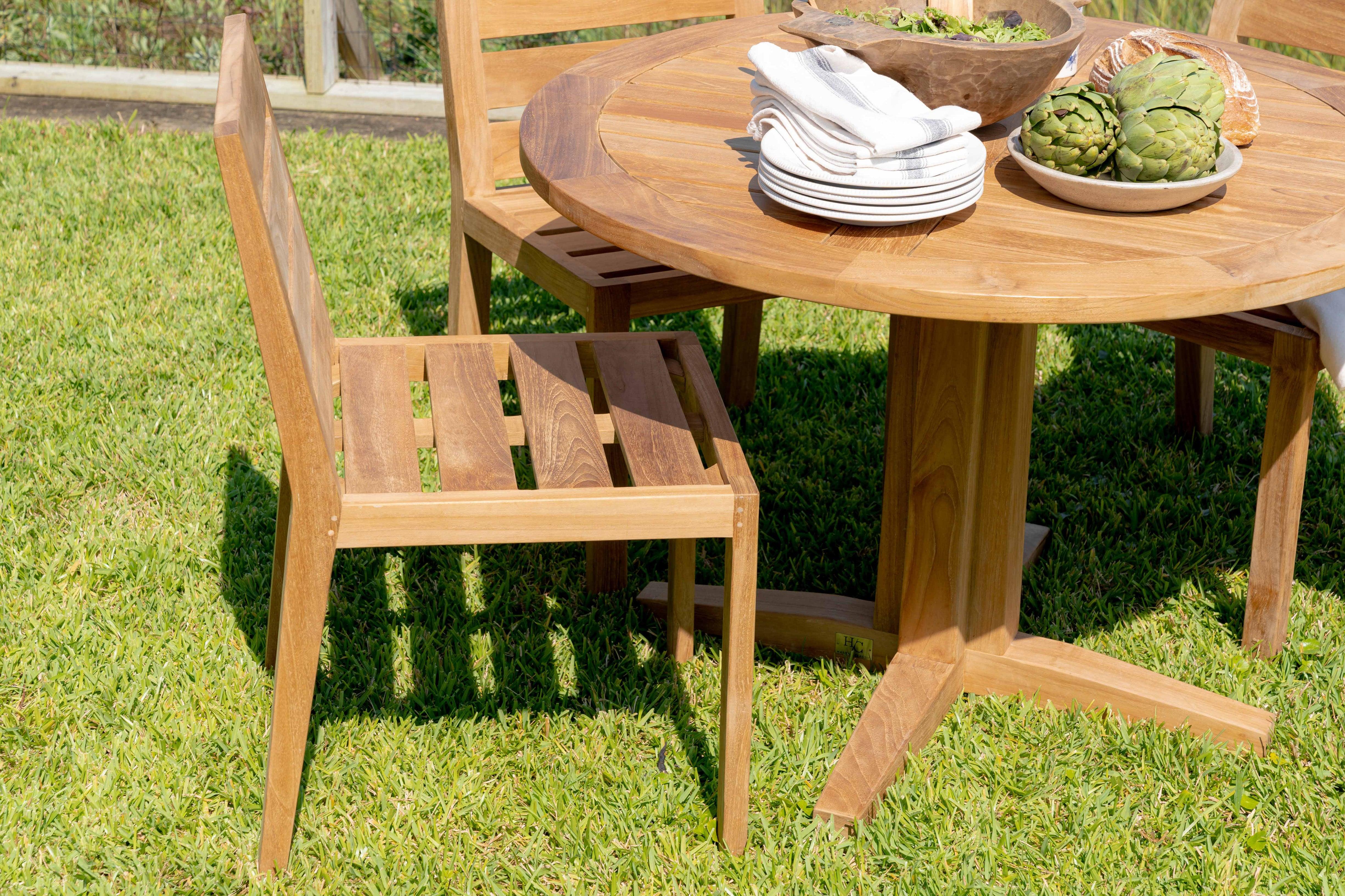 small outdoor pedestal table with chairs set