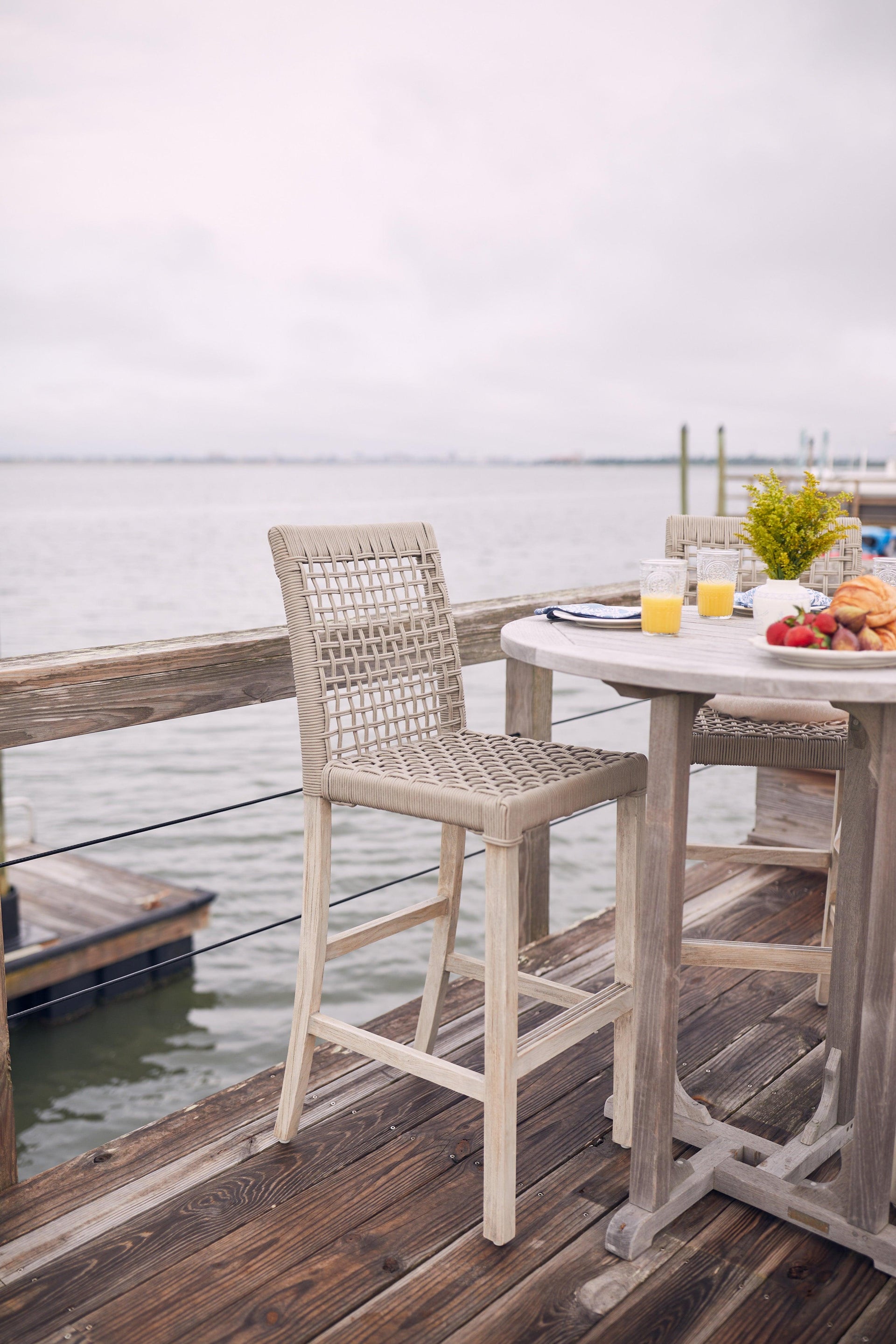 Seward Outdoor Bar Chair - Luxury Gray Teak Outdoor Bar Stool – HC ...